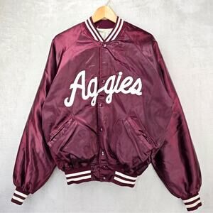 Vintage Texas A&M Aggies Satin Bomber Jacket XL Maroon Red Coat 80s Collegiate